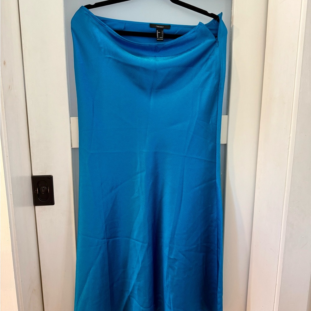 Vibrant Silky Blue Midi Skirt